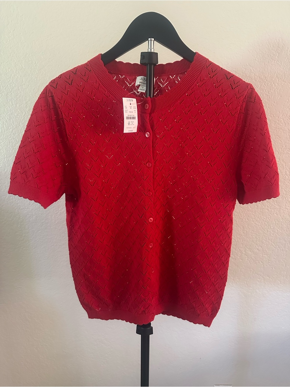 J. Crew Red Short-Sleeve Button-Up Knit Top, size small